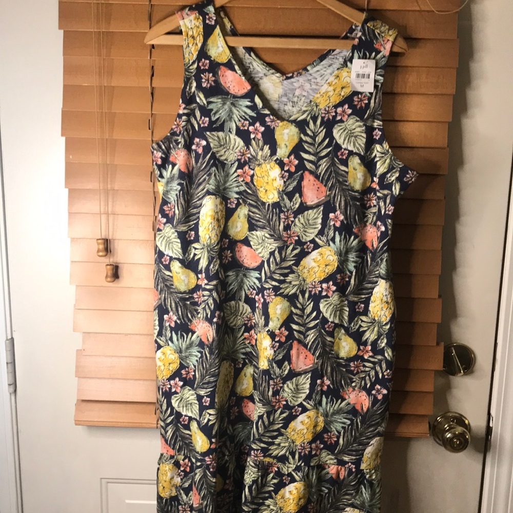 J Jill flounce hem double v neck cotton blend dress NWT